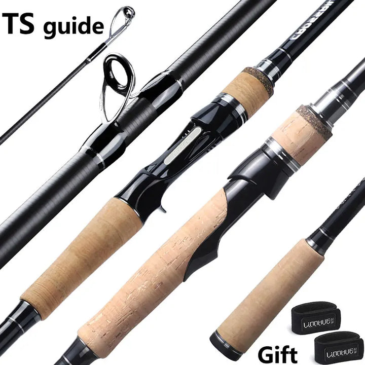 LINNHUE Fishing Rod TS Fuji Guide Lure Rod 1.68-2.7m 2/3 Section Carbon Fiber Light Spinning Rod Baitcasting Rod Gift Rod Cover