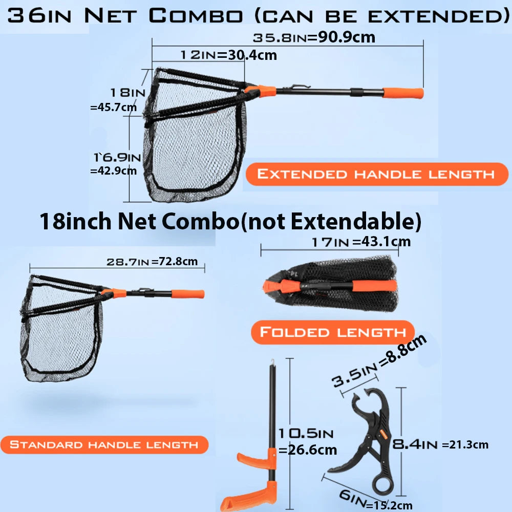 KastKing Pontus Fishing Net Landing Net Foldable & Lightweight Freshwater Fishing Landing Net with Built in Length Scale