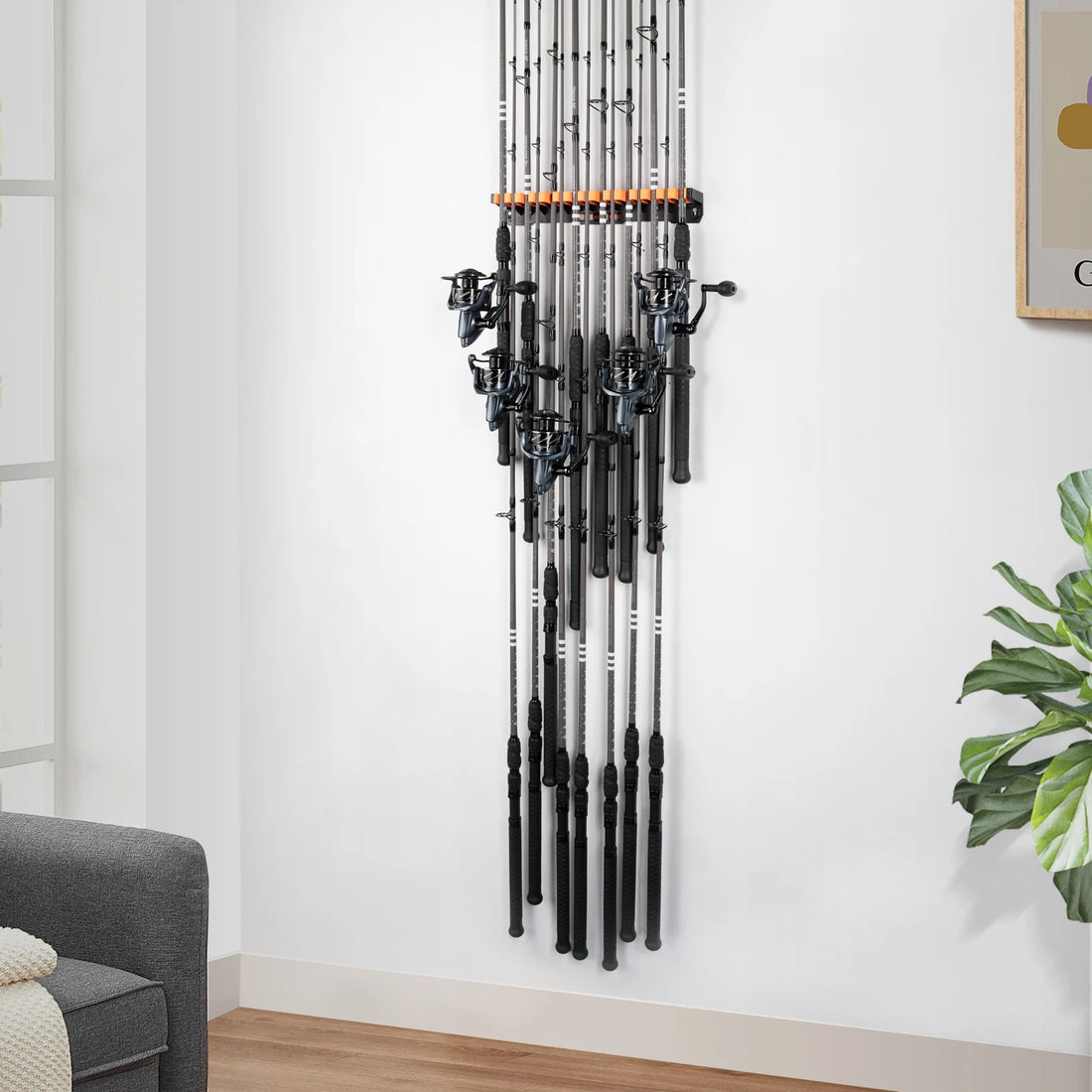 KastKing Patented V15 Vertical Fishing Rod Holder Wall Mounted Fishing Rod Rack, Store 15 Rods or Fishing Rod Combos in 18 Inch