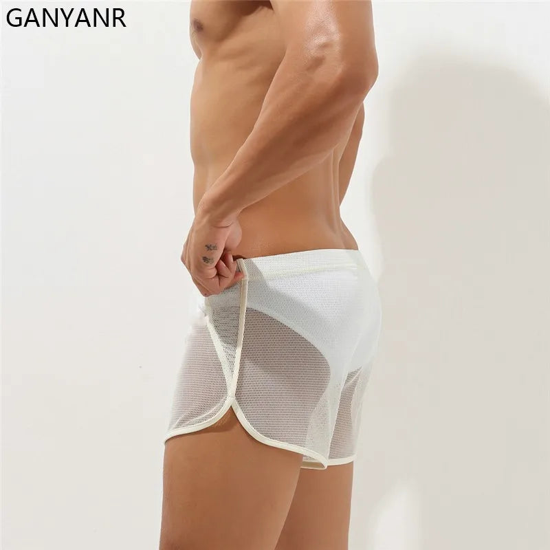 GANYANR Running Shorts Men Gym Sport Crossfit Fitness Training Basketball Sportswear Jogging Pants Soccer Workout Transparent