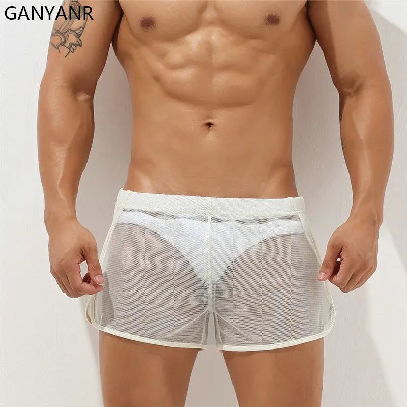 GANYANR Running Shorts Men Gym Sport Crossfit Fitness Training Basketball Sportswear Jogging Pants Soccer Workout Transparent