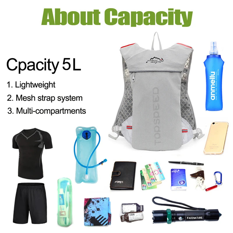 Outdoor Trail Running 5L Ultralight Backpack Hydration Jogging Vest Men Breathable Marathon Bicycle Bag Water Bottle 500ML