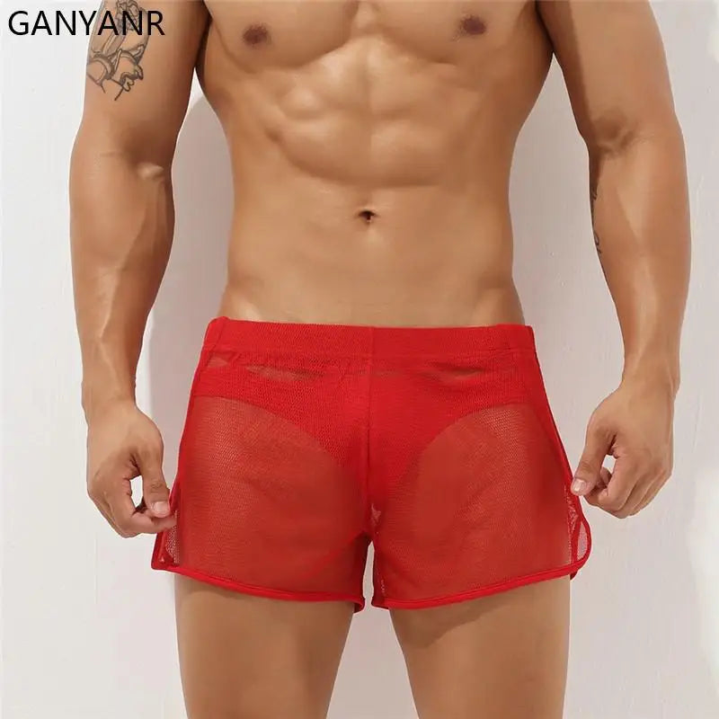 GANYANR Running Shorts Men Gym Sport Crossfit Fitness Training Basketball Sportswear Jogging Pants Soccer Workout Transparent