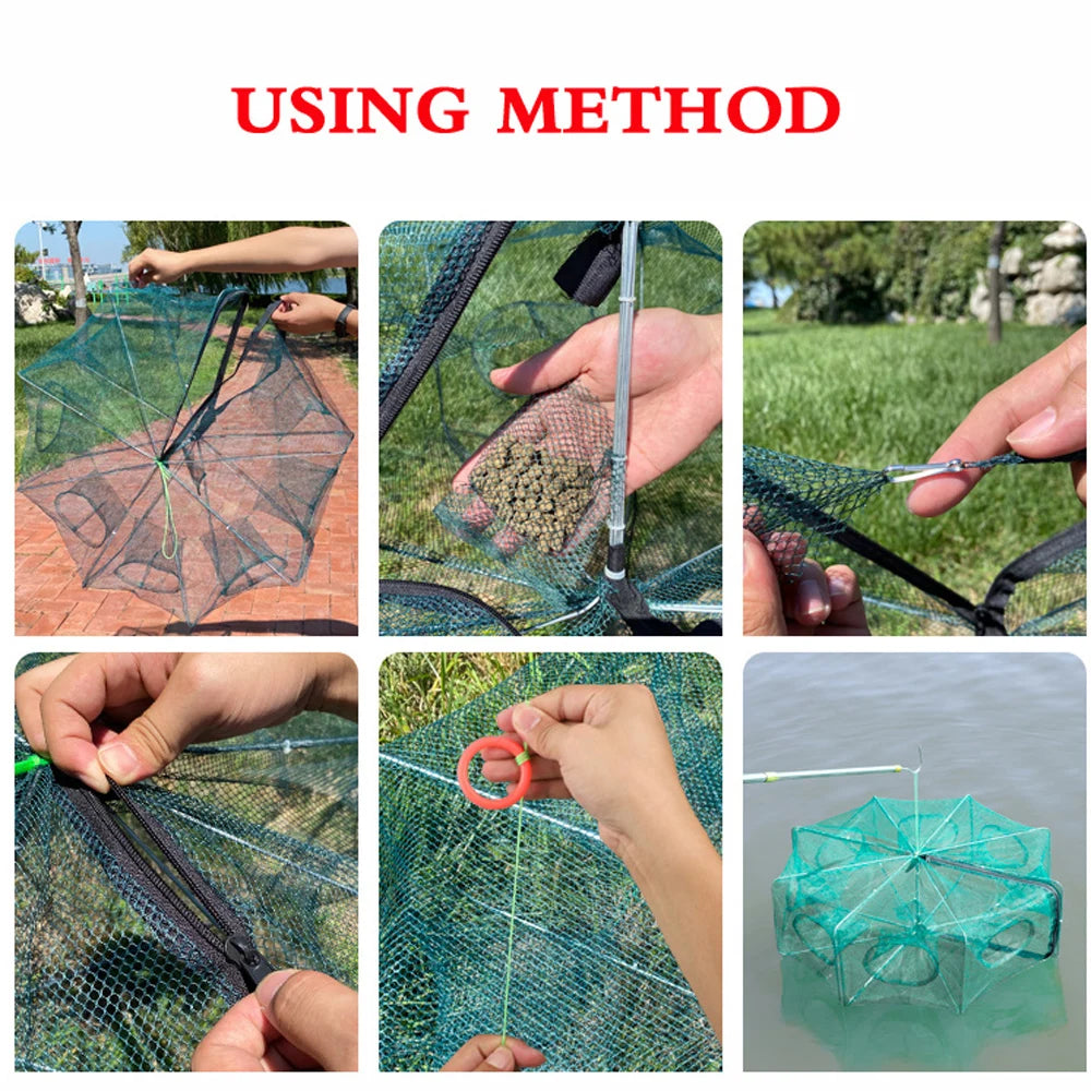 Folded Fishing Bait Trap, 6/8/12/16/20 Holes Foldable Fishing Nets for Fish/Crab/Shrimp/Crawdad Catcher Upgrade Large Space Gift