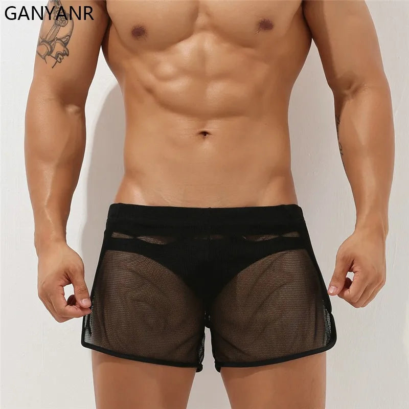 GANYANR Running Shorts Men Gym Sport Crossfit Fitness Training Basketball Sportswear Jogging Pants Soccer Workout Transparent