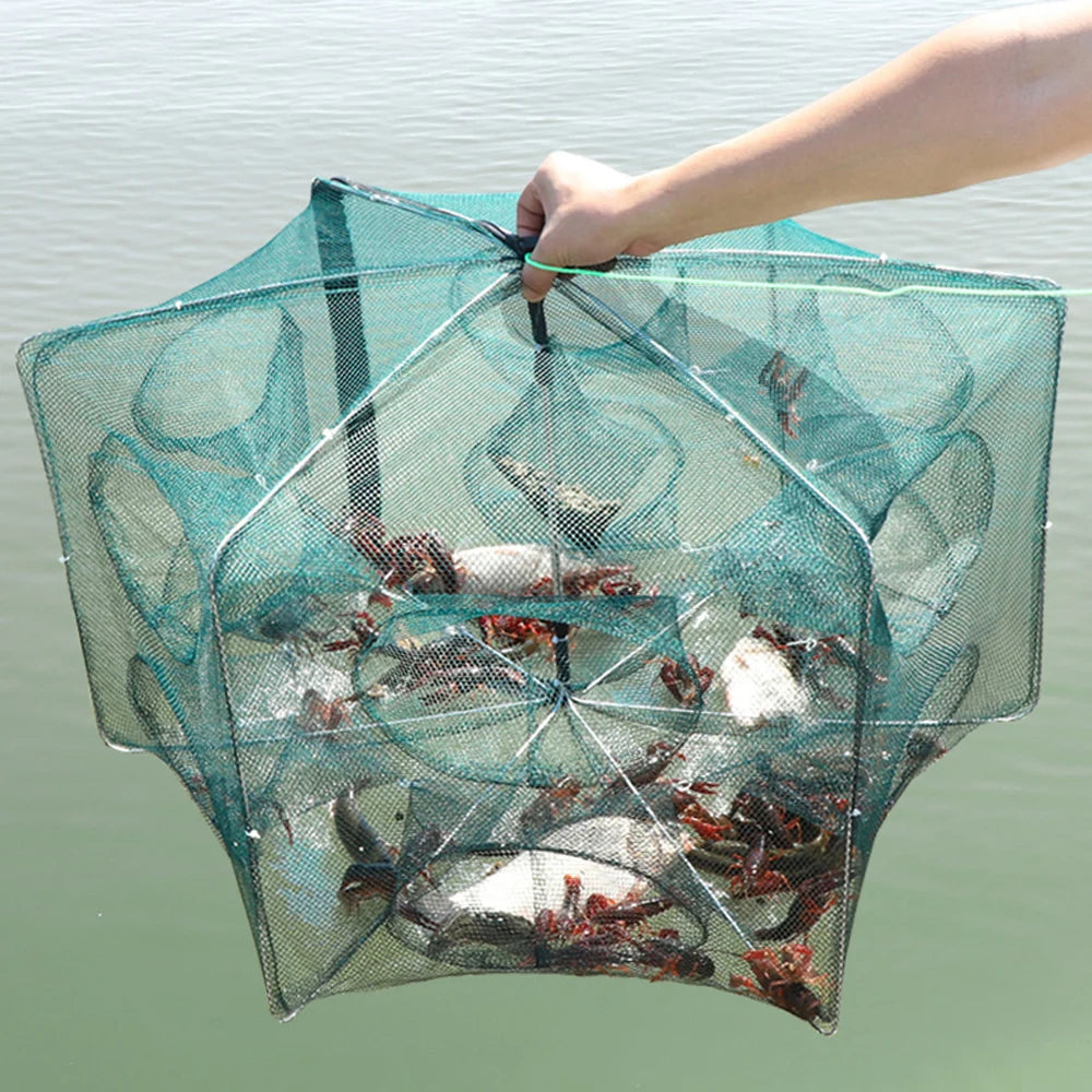 Folded Fishing Bait Trap, 6/8/12/16/20 Holes Foldable Fishing Nets for Fish/Crab/Shrimp/Crawdad Catcher Upgrade Large Space Gift