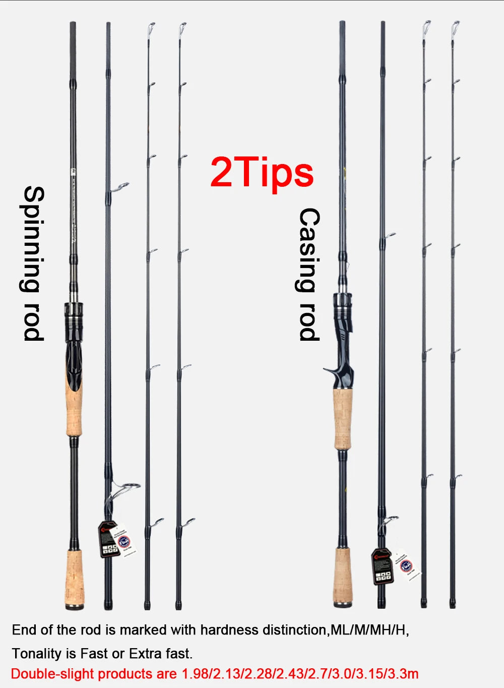 Felenhai Blackjack Casting Spinning Fuji Guide Fishing Rods 1.8/2.1/2.4/2.7/3.0/3.3m 2Tips Lure 5-80g ML/M/MH/H Baitcasting Pole