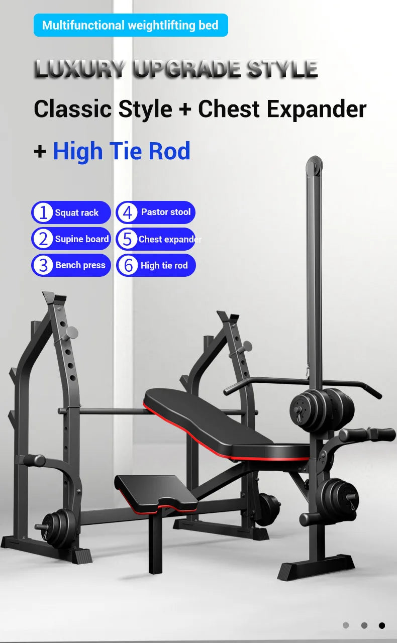 Home/Gym Multifunctional Squat Rack and Bench Press Folding Weight Bench Exercise Equipment Fitness Set Dumbbells and Barbells