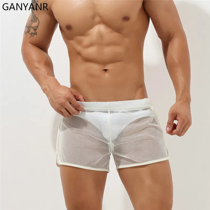 GANYANR Running Shorts Men Gym Sport Crossfit Fitness Training Basketball Sportswear Jogging Pants Soccer Workout Transparent