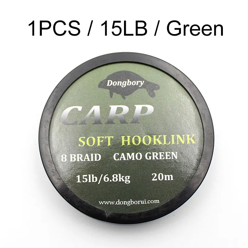 20m Carp Fishing Line Soft Hook Link 8 Strand Uncoated Braid Line Hair Rig Fishing Accessories Terminal Tackle 15LB/25LB/35LB