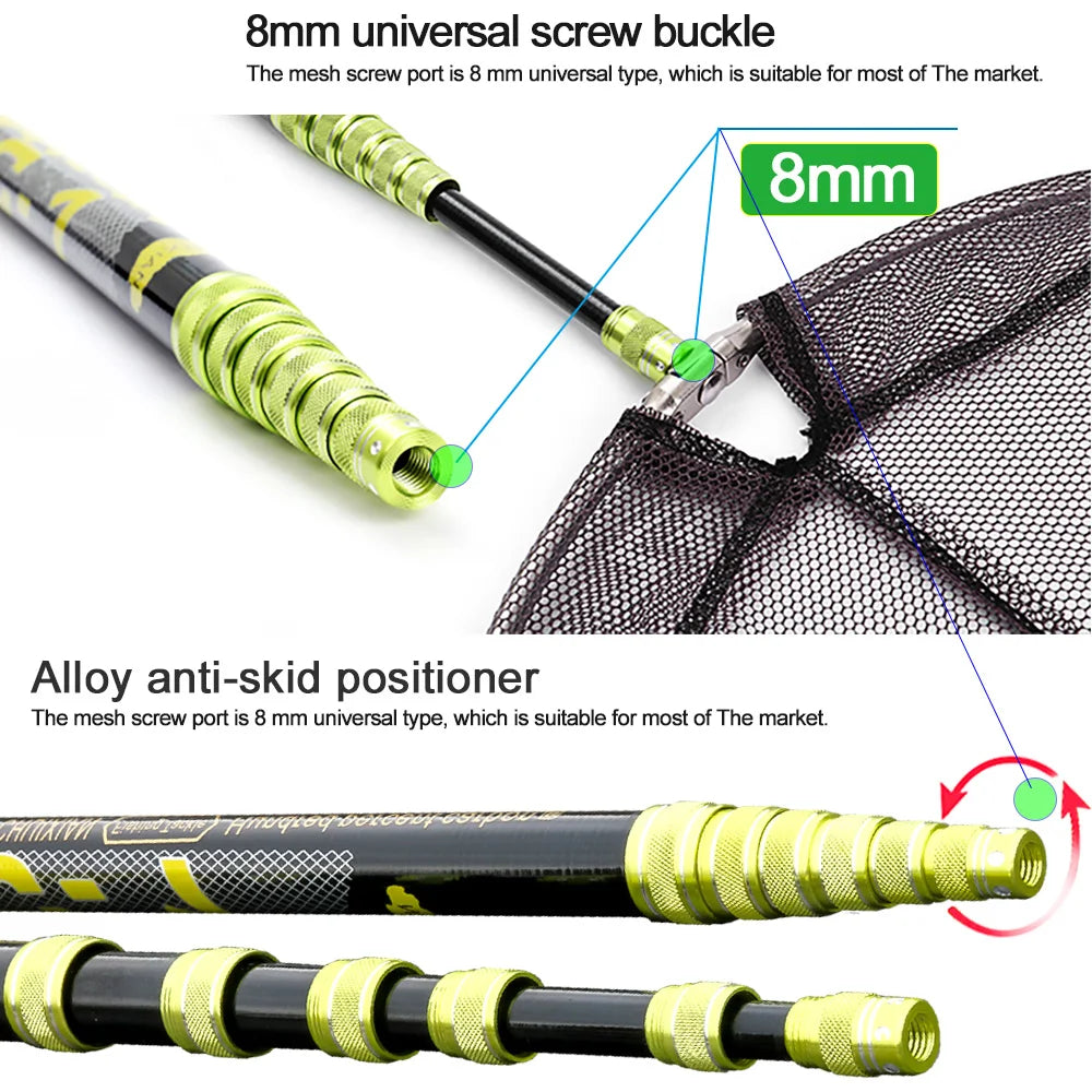 JOSBY Fishing Net Telescoping Foldable Landing Net Pole Lightweight Carp Carbon Fiber Folding Sea Hand Dip Net 3M/4M/2.1M Tackle