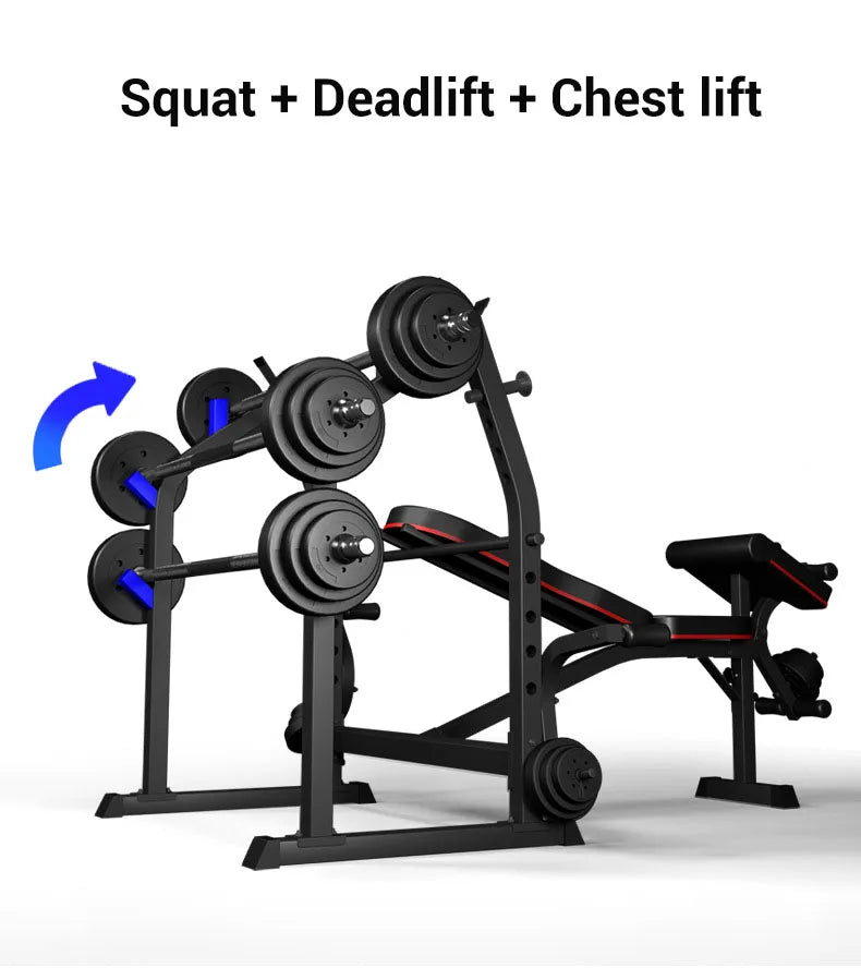 Home/Gym Multifunctional Squat Rack and Bench Press Folding Weight Bench Exercise Equipment Fitness Set Dumbbells and Barbells