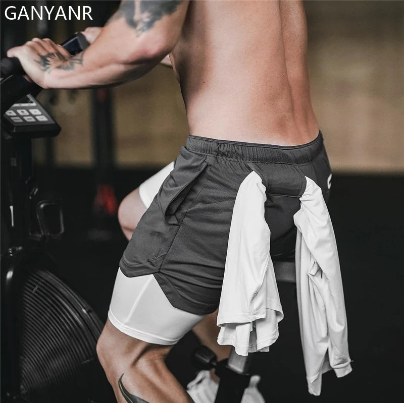 GANYANR Running Shorts Men Gym Sport Crossfit Fitness Training Basketball Sportswear Jogging Pants Soccer Workout Transparent