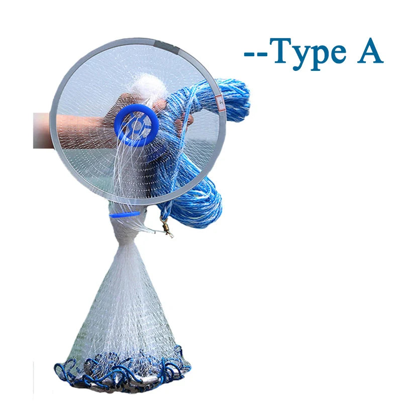 Lawaia Hand Cast Net Aluminum or Blue Plastic Ring Folding Network Steel Pendant Monofilament Nylon Fishing Line Fishnet