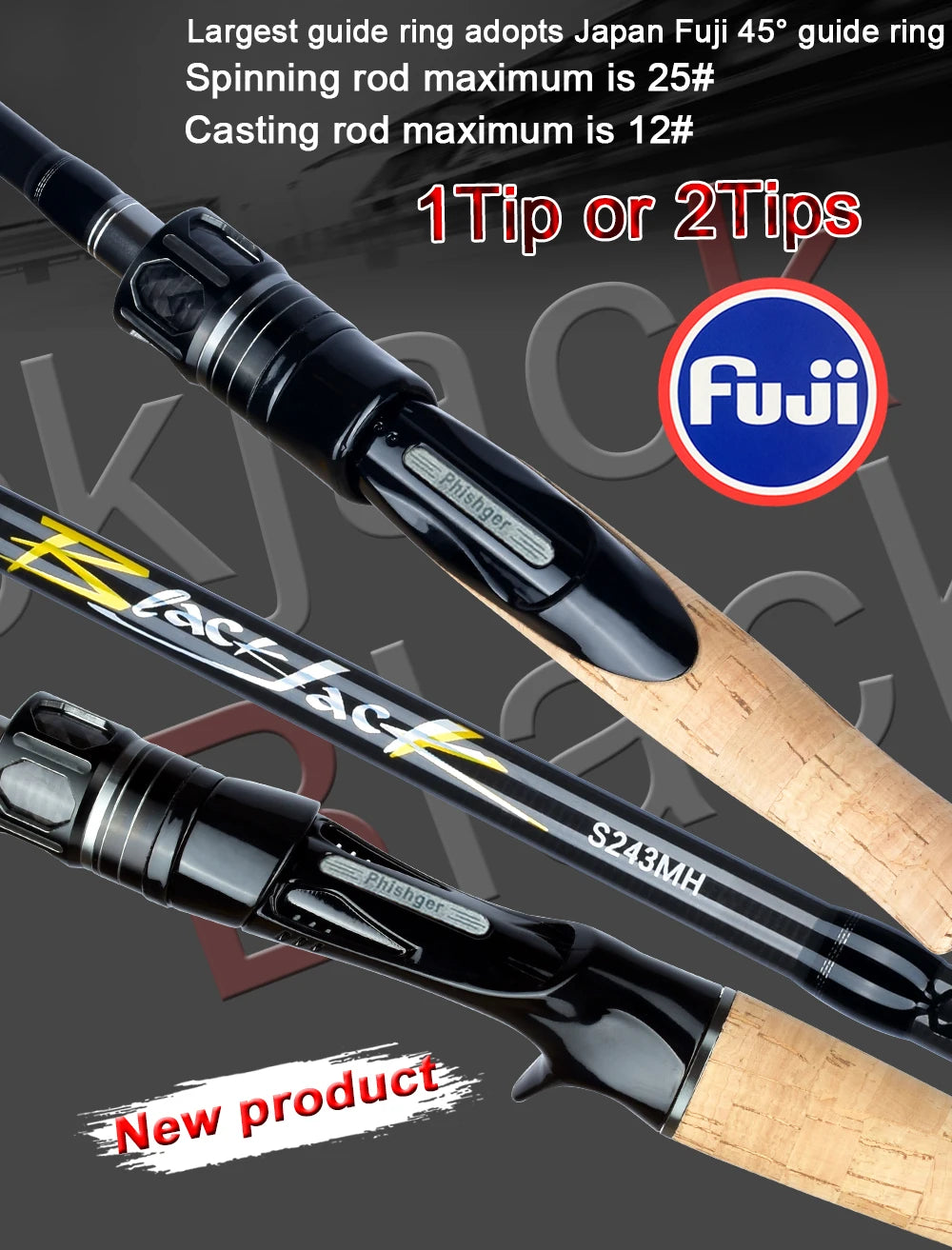 Felenhai Blackjack Casting Spinning Fuji Guide Fishing Rods 1.8/2.1/2.4/2.7/3.0/3.3m 2Tips Lure 5-80g ML/M/MH/H Baitcasting Pole