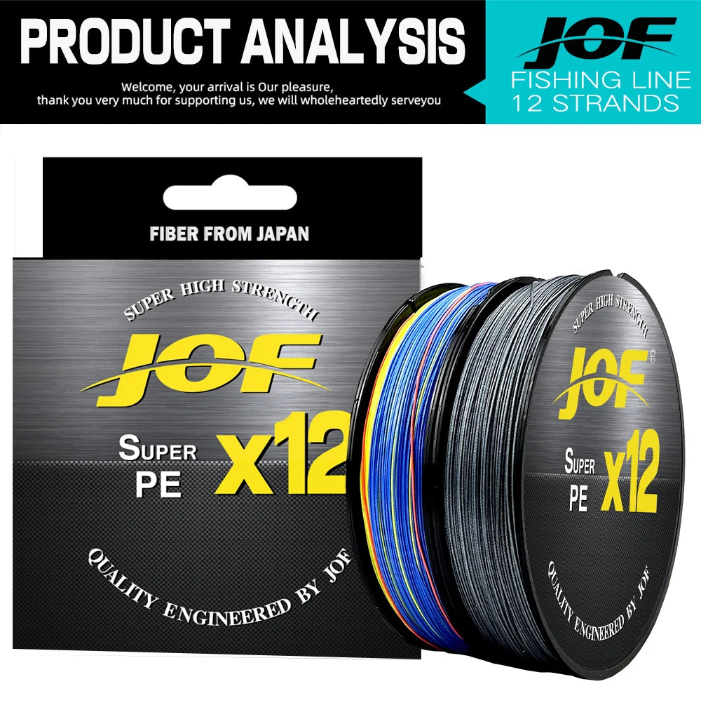 JOF X12 Upgraded Braided Fishing Lines Super Strong 12-strand Multifilament PE Line 100M 300M 500M 25LB 30LB 39LB 50LB 65LB 92LB