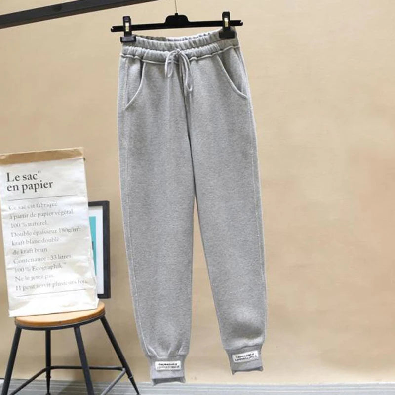 Sexy High Waist Loose Fleece Sweatpants Trousers With Pocket 2024 Fall Winter Black White Baggy Joggers Women Sweat Pants