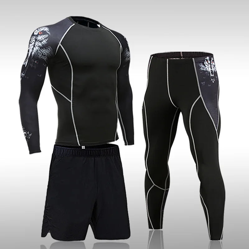 Male Quick Drying Sportswear Compression Clothing Fitness Training Kit Thermal Underwear Men's Running Sports Suit MMA Rashgard