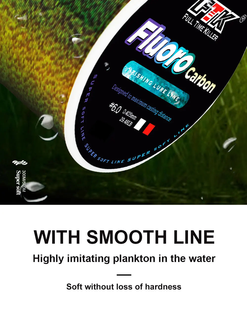 FTK 300/500m Invisible Fishing Line Speckle Fluorocarbon Coating Line 0.20mm-0.50mm 4.13LB-34.32LB Super Strong Spotted Line