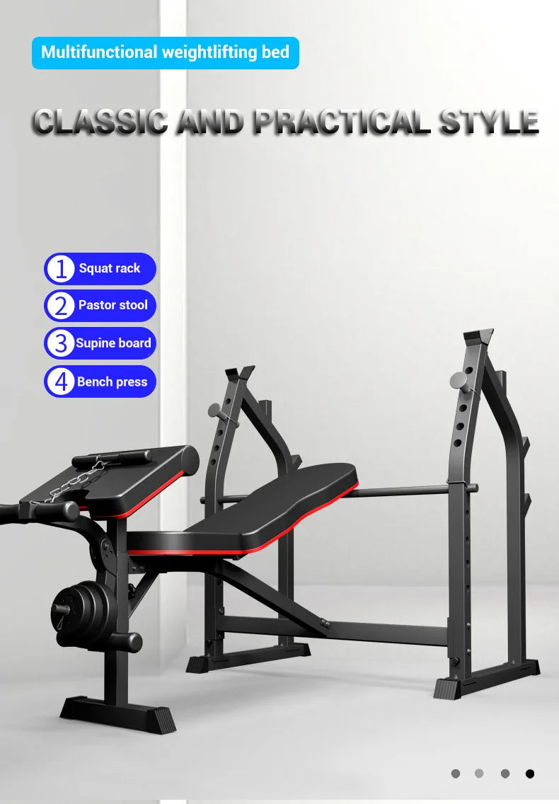 Home/Gym Multifunctional Squat Rack and Bench Press Folding Weight Bench Exercise Equipment Fitness Set Dumbbells and Barbells