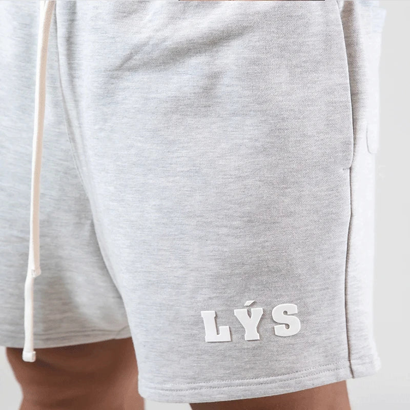 M-3XL LYS Running Cotton Shorts Men Solid Clothing Fitness Bodybuilding Short Pants Sport Homme Gym Training Beach Shorts