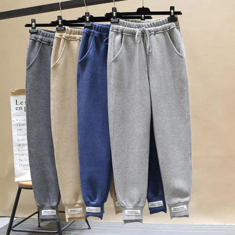 Sexy High Waist Loose Fleece Sweatpants Trousers With Pocket 2024 Fall Winter Black White Baggy Joggers Women Sweat Pants