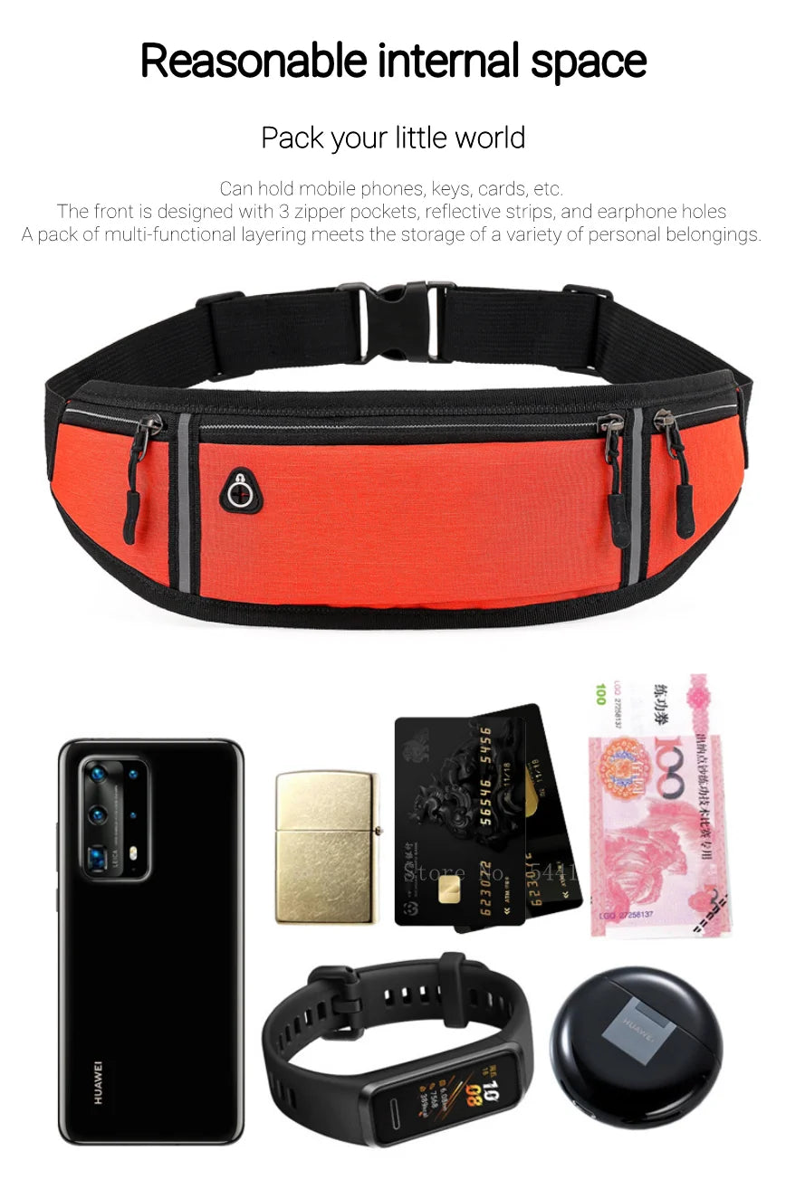 Professional Running Waist Bag Sports Belt Pouch Mobile Phone Case Men Women Hidden Pouch Gym SportsBags Running Belt Waist Pack