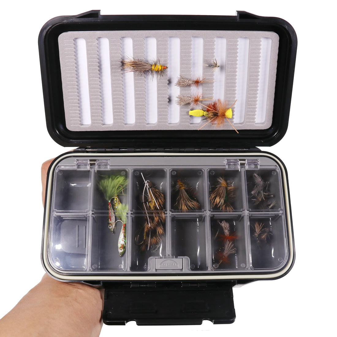 Bimoo M Size Waterproof Fishing Fly Box Fly Fishing Tackle Box Small Spoon Lure Hook Ice Jig Storage Box  7.76''x4.40''x1.81''