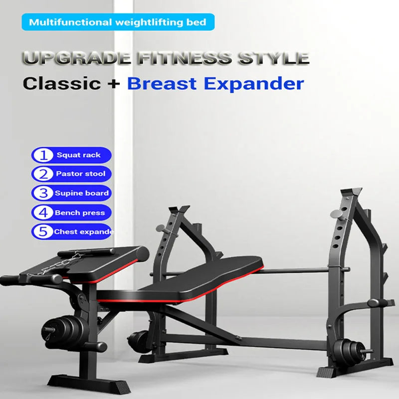 Home/Gym Multifunctional Squat Rack and Bench Press Folding Weight Bench Exercise Equipment Fitness Set Dumbbells and Barbells