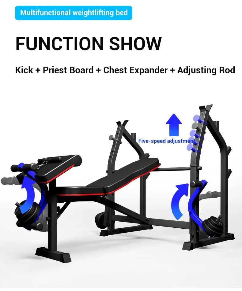 Home/Gym Multifunctional Squat Rack and Bench Press Folding Weight Bench Exercise Equipment Fitness Set Dumbbells and Barbells