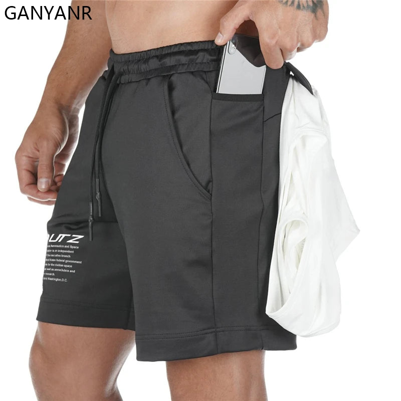 GANYANR Running Shorts Men Gym Sport Crossfit Fitness Training Basketball Sportswear Jogging Pants Soccer Workout Transparent