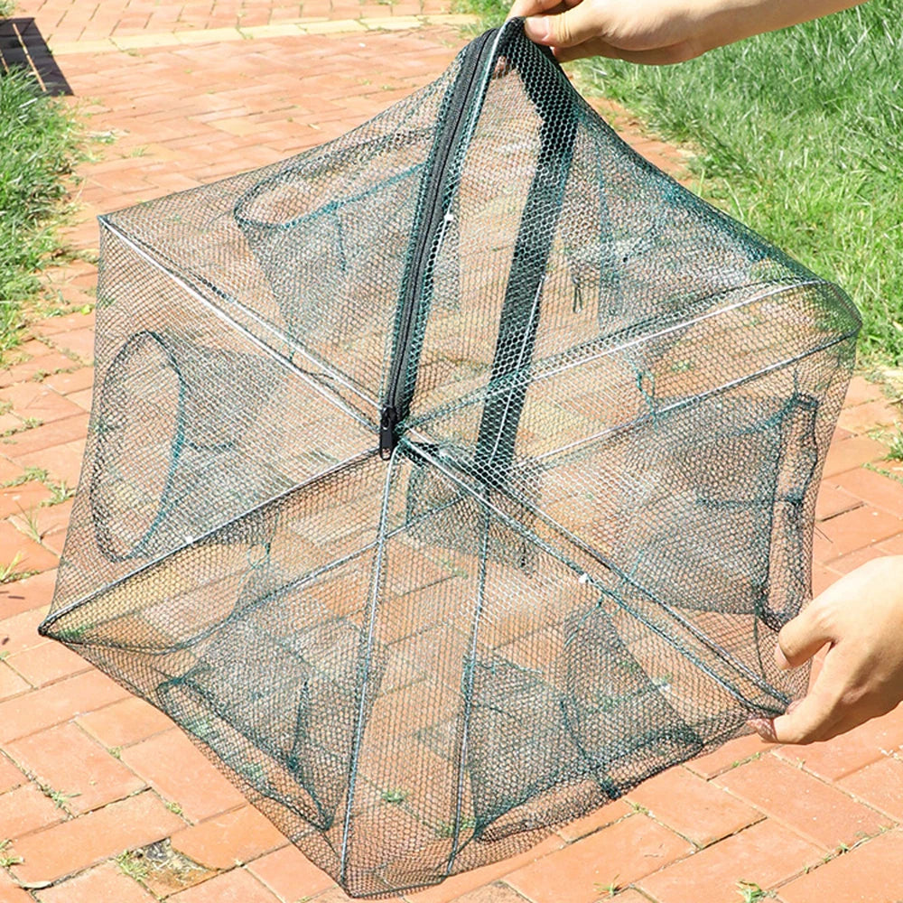 Folded Fishing Bait Trap, 6/8/12/16/20 Holes Foldable Fishing Nets for Fish/Crab/Shrimp/Crawdad Catcher Upgrade Large Space Gift