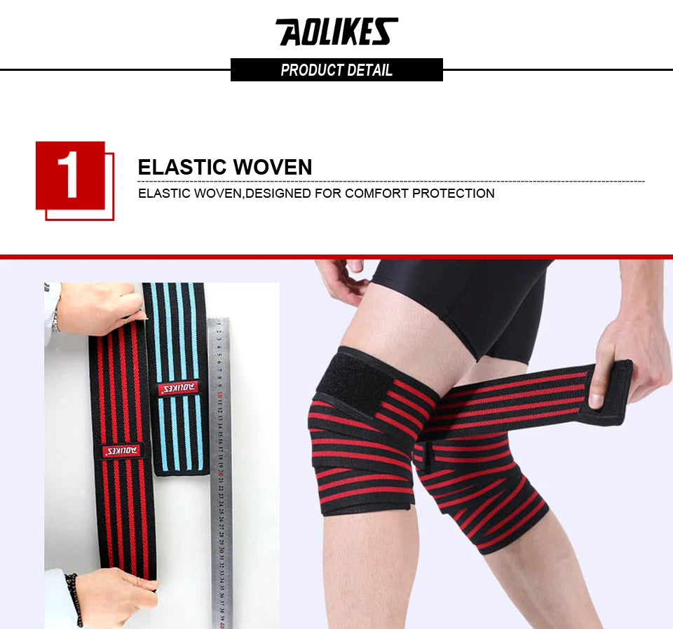 AOLIKES 1PCS 180*8CM Fitness WeightLifting Leg Knee Compression Straps Wraps Elastic Bandages Poverlifting Squats Training