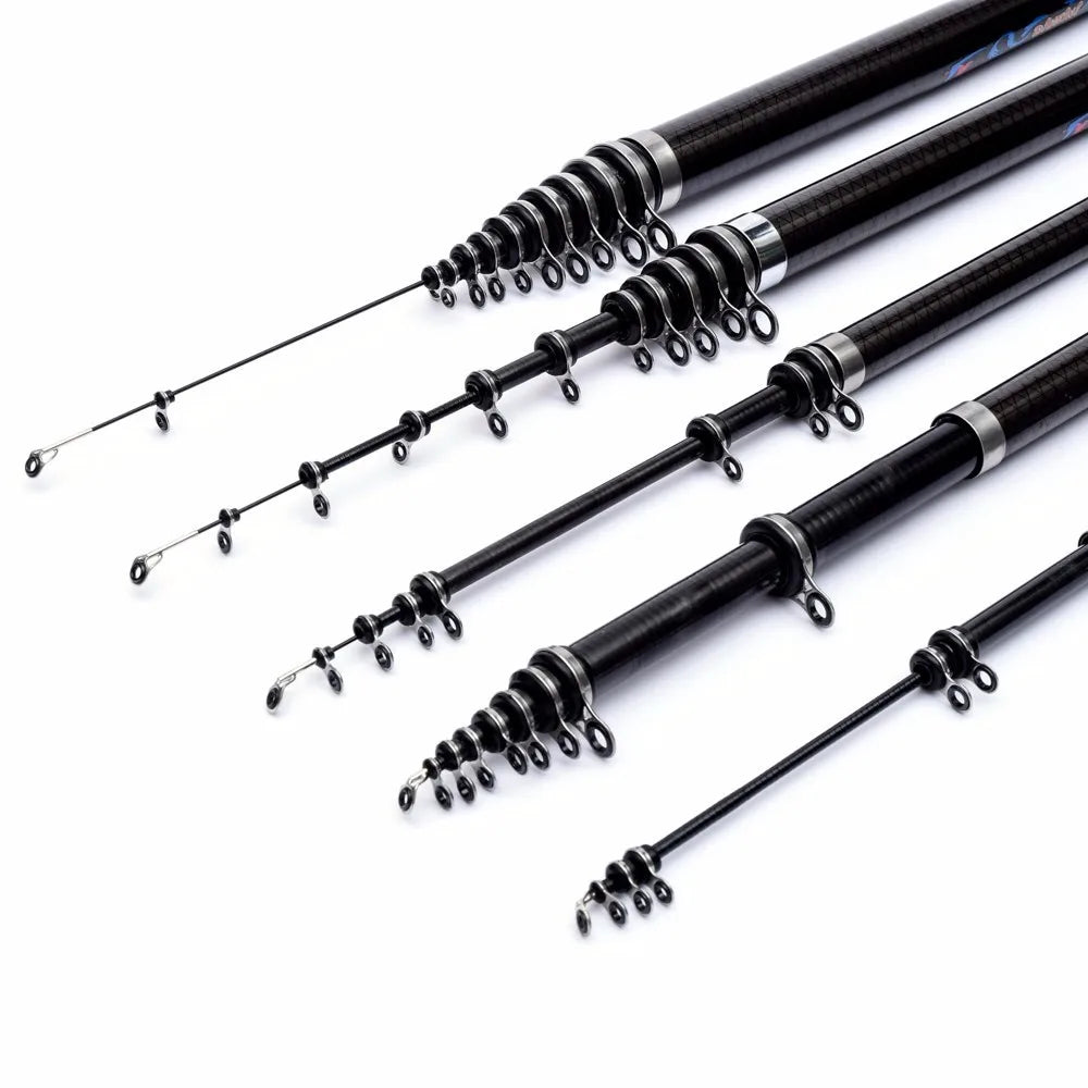 Black 2.7m 4.5m 5.4m 6.3m 7.2M Rock Fishing Rods 2-10KG Test M Power Telescopic Carbon Fishing Rod Carp Spinning Rods