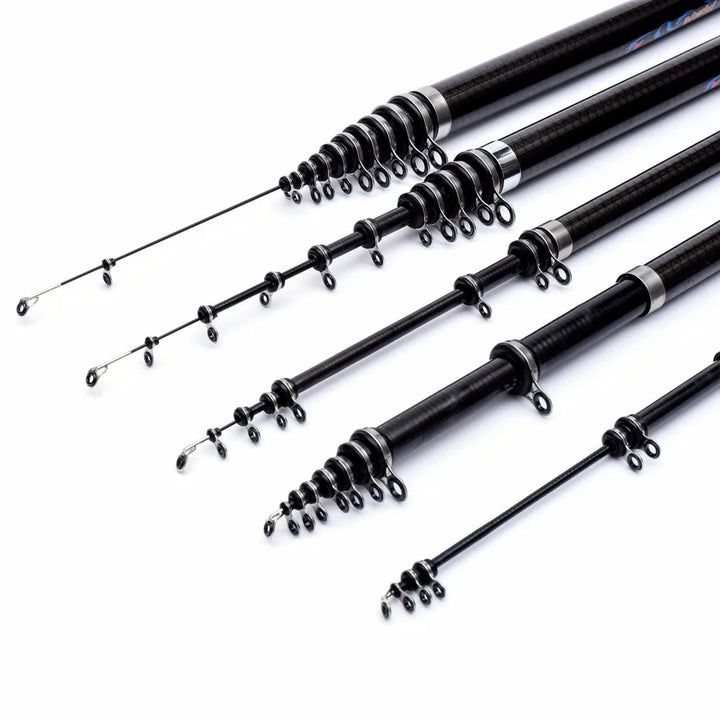 Black 2.7m 4.5m 5.4m 6.3m 7.2M Rock Fishing Rods 2-10KG Test M Power Telescopic Carbon Fishing Rod Carp Spinning Rods