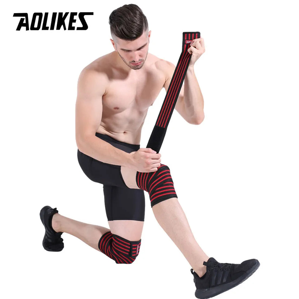 AOLIKES 1PCS 180*8CM Fitness WeightLifting Leg Knee Compression Straps Wraps Elastic Bandages Poverlifting Squats Training