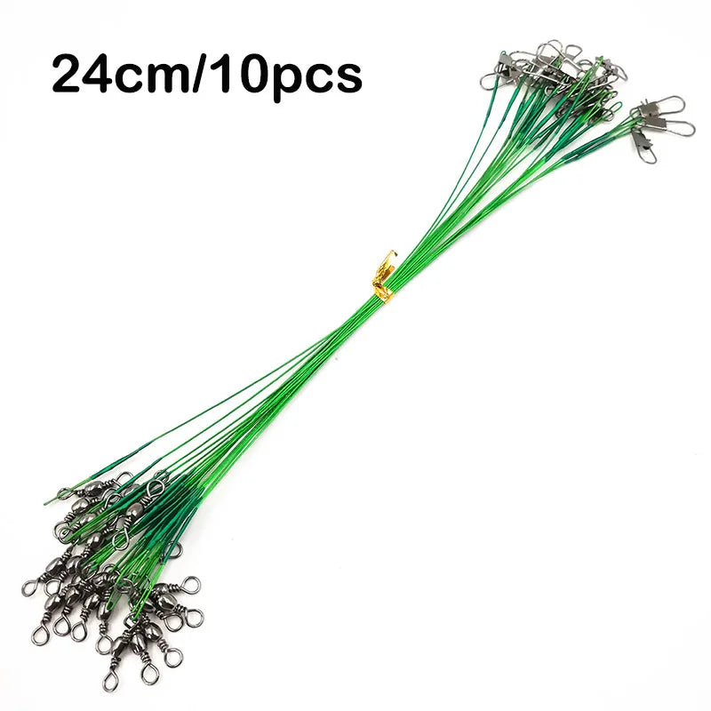 10Pcs Steel Fishing Line Steel Wire Leader With Swivel Olta Fishing Accessory Lead Core Leash Fishing Leader Wire Tackle Pesca