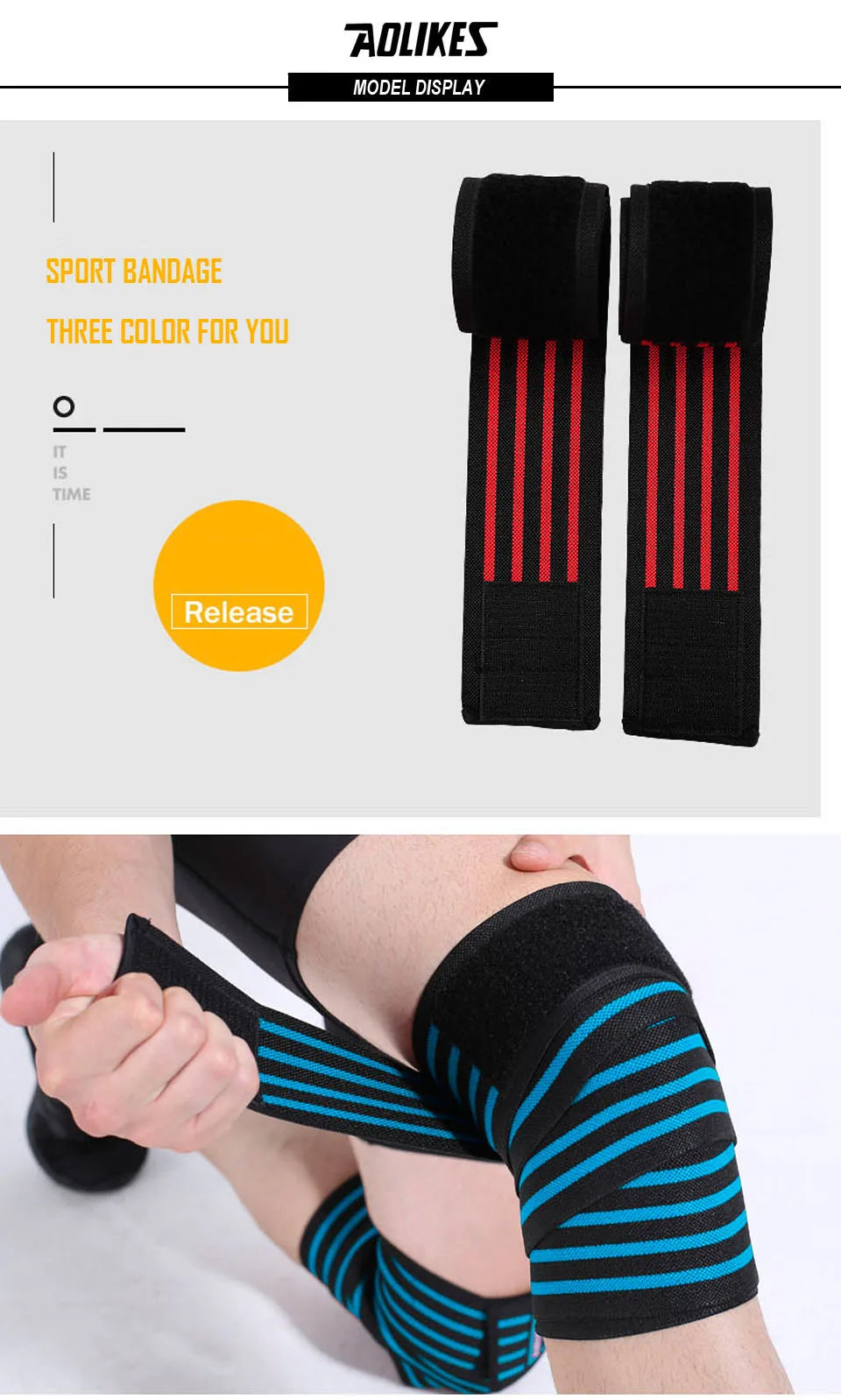 AOLIKES 1PCS 180*8CM Fitness WeightLifting Leg Knee Compression Straps Wraps Elastic Bandages Poverlifting Squats Training