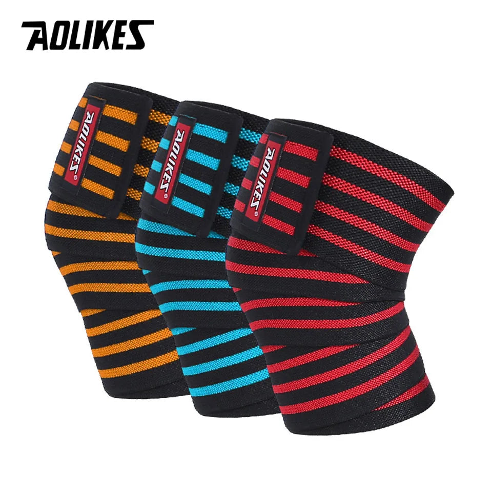 AOLIKES 1PCS 180*8CM Fitness WeightLifting Leg Knee Compression Straps Wraps Elastic Bandages Poverlifting Squats Training