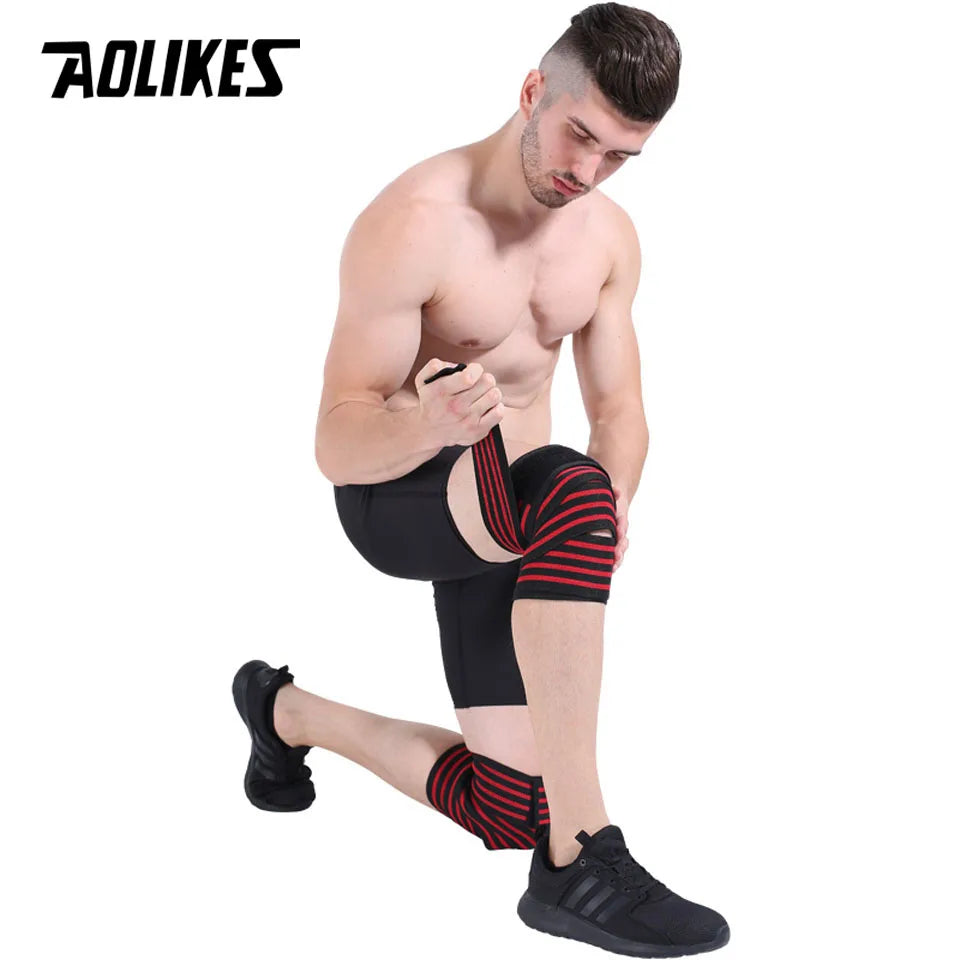 AOLIKES 1PCS 180*8CM Fitness WeightLifting Leg Knee Compression Straps Wraps Elastic Bandages Poverlifting Squats Training