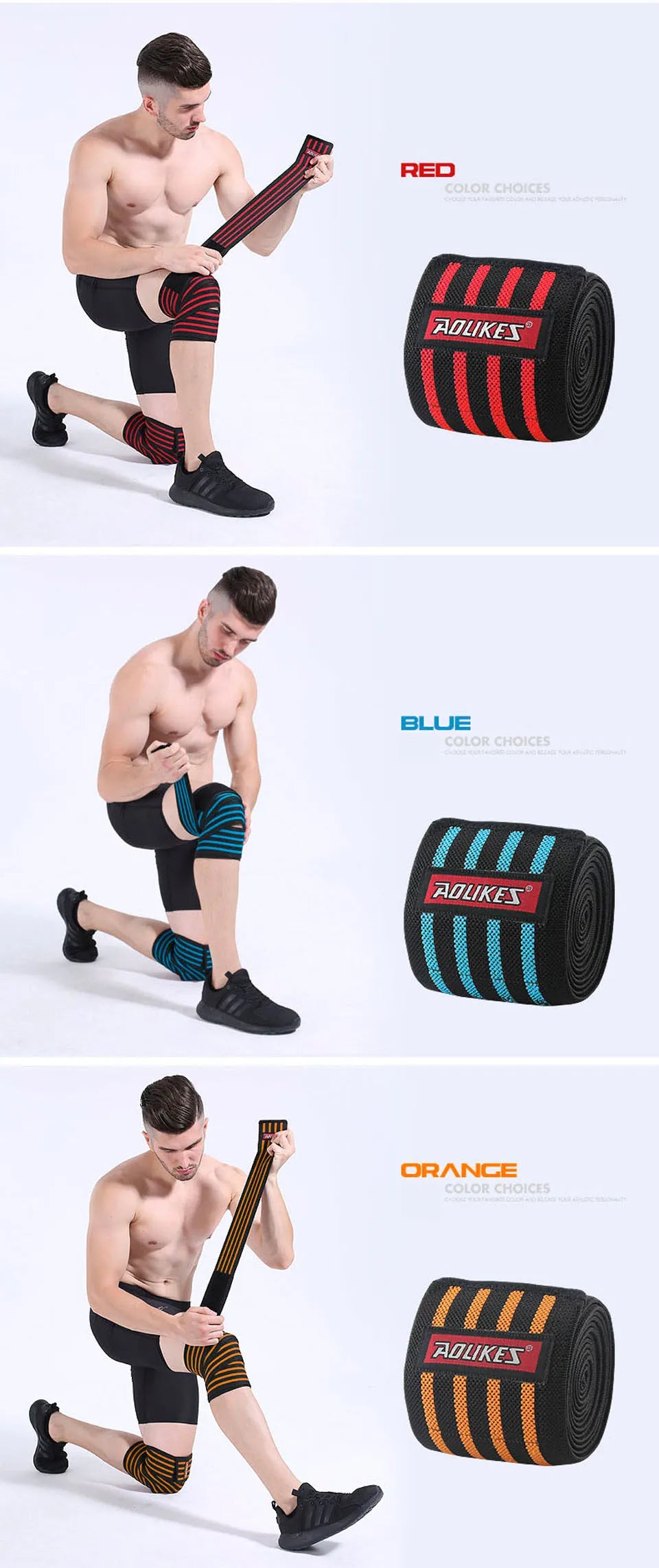 AOLIKES 1PCS 180*8CM Fitness WeightLifting Leg Knee Compression Straps Wraps Elastic Bandages Poverlifting Squats Training