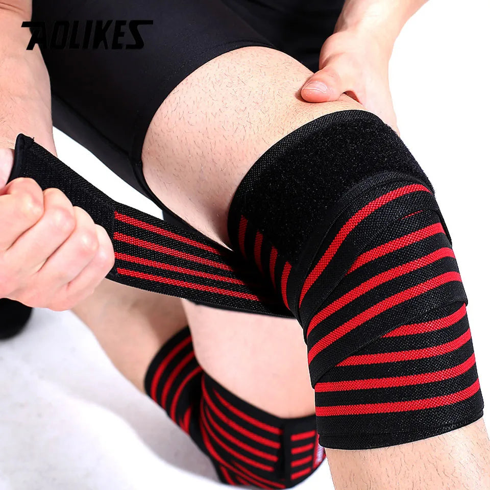 AOLIKES 1PCS 180*8CM Fitness WeightLifting Leg Knee Compression Straps Wraps Elastic Bandages Poverlifting Squats Training