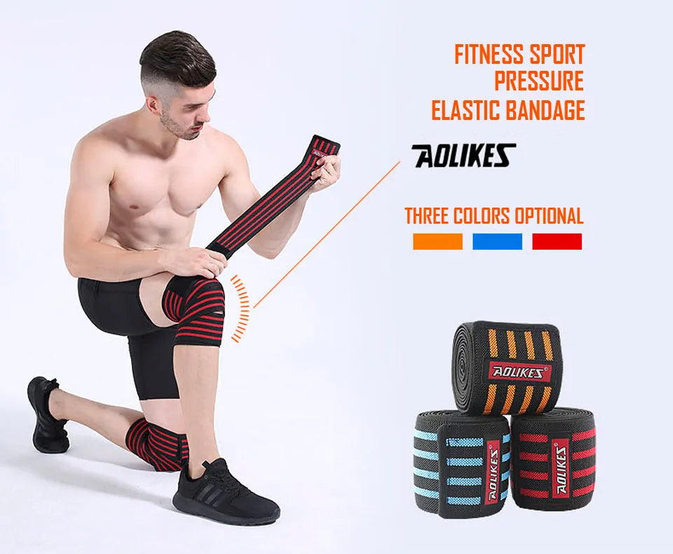 AOLIKES 1PCS 180*8CM Fitness WeightLifting Leg Knee Compression Straps Wraps Elastic Bandages Poverlifting Squats Training