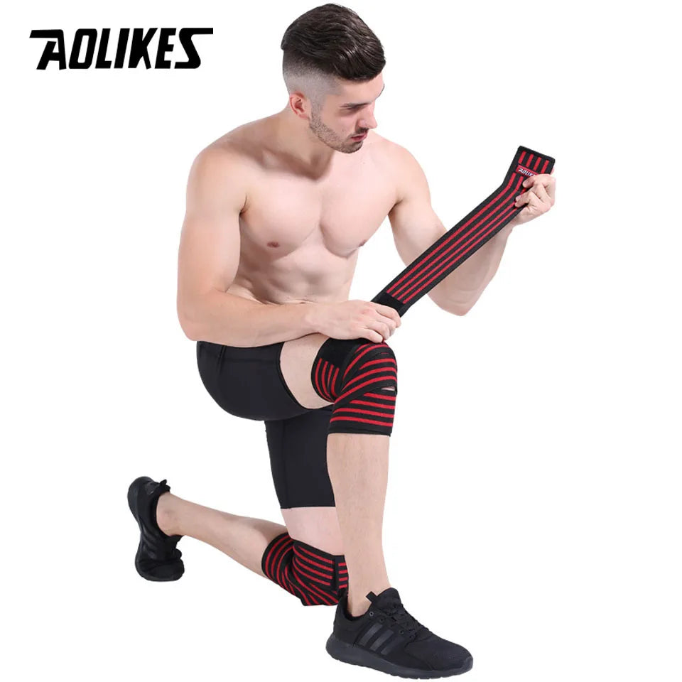 AOLIKES 1PCS 180*8CM Fitness WeightLifting Leg Knee Compression Straps Wraps Elastic Bandages Poverlifting Squats Training