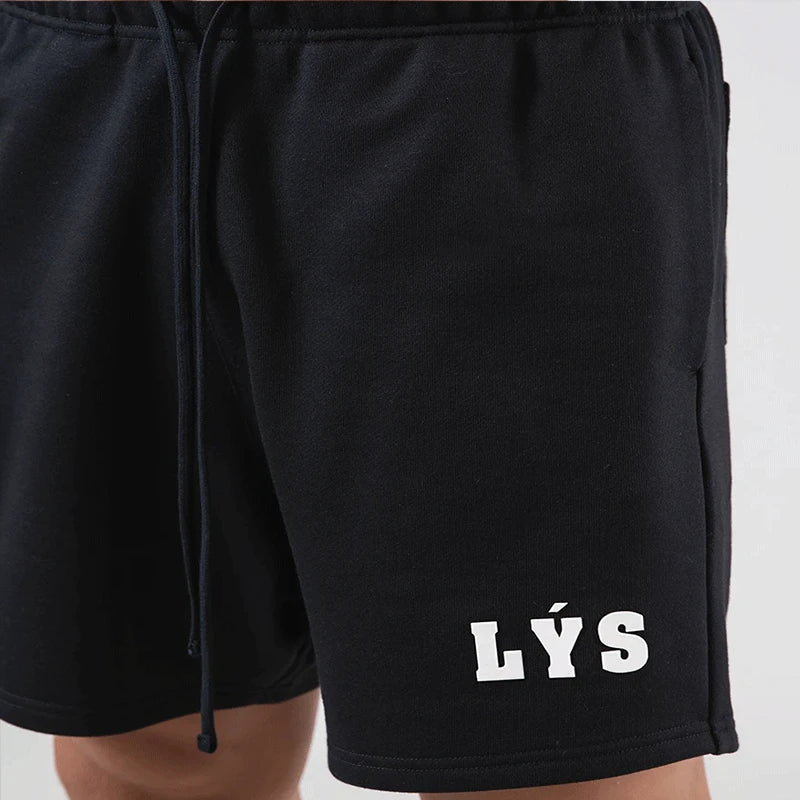 M-3XL LYS Running Cotton Shorts Men Solid Clothing Fitness Bodybuilding Short Pants Sport Homme Gym Training Beach Shorts