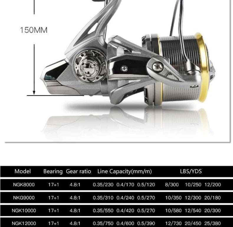 8000-14000 Series 17+1 Bearing Ultralight Long Casting Spinning Wheel Aluminum Alloy Spool 4.8:1 High Speed Fishing Reel