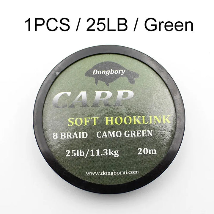 20m Carp Fishing Line Soft Hook Link 8 Strand Uncoated Braid Line Hair Rig Fishing Accessories Terminal Tackle 15LB/25LB/35LB