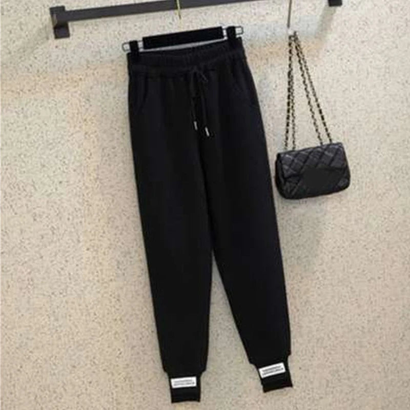 Sexy High Waist Loose Fleece Sweatpants Trousers With Pocket 2024 Fall Winter Black White Baggy Joggers Women Sweat Pants