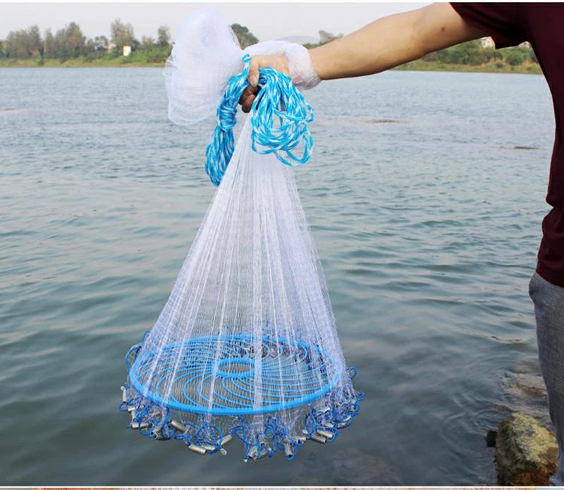 Lawaia Hand Cast Net Aluminum or Blue Plastic Ring Folding Network Steel Pendant Monofilament Nylon Fishing Line Fishnet