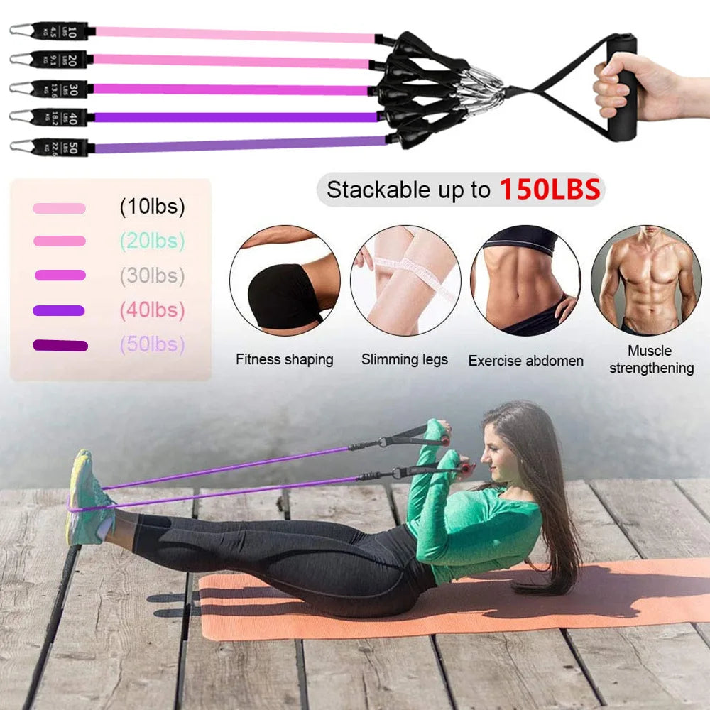 Workout Bar Fitness Resistance Bands Set Pilates Yoga Pull Rope Exercise Training Expander Gym Equipment for Home Bodybuilding